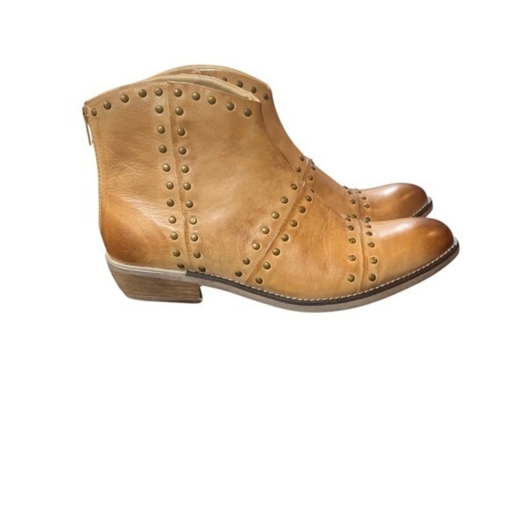 Diba True Studded Leather Ankle Boots Cognac Western Boho Women's 7.5 - Picture 3 of 16
